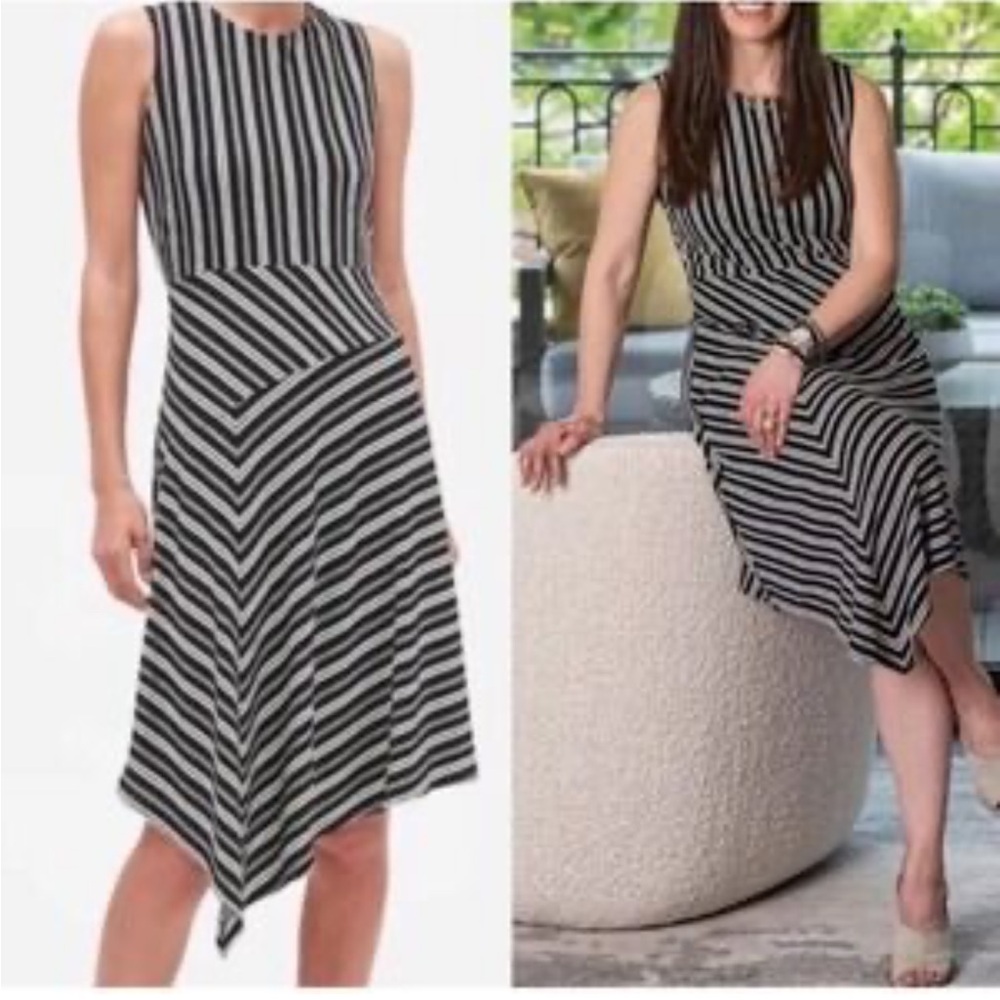 Banana Republic striped sleeveless midi dress with asymmetric hem size xs